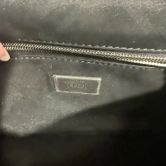 NEW Fendi Baguette Chain Midi Dark blue black FF tapestry bag silver hardware - Picture 6 of 15